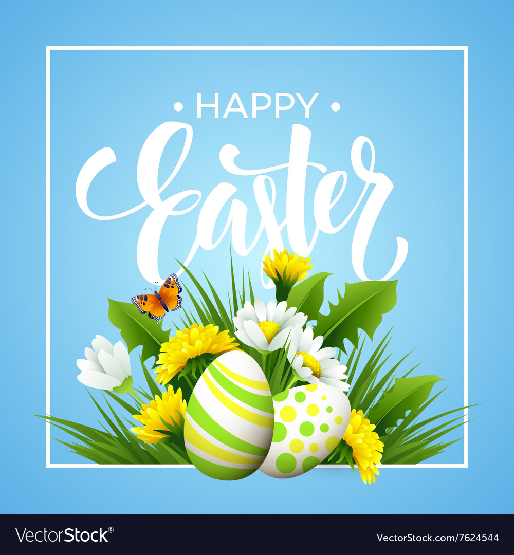 Easter greeting lettering flower egg Royalty Free Vector