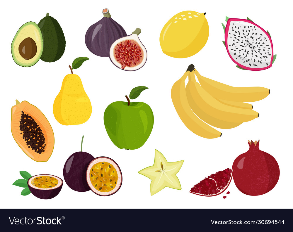 Fresh fruits collection set sweet fruits