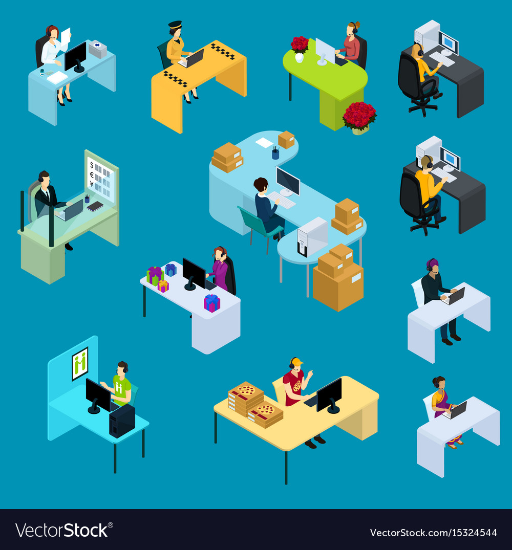 Isometric support workers collection Royalty Free Vector