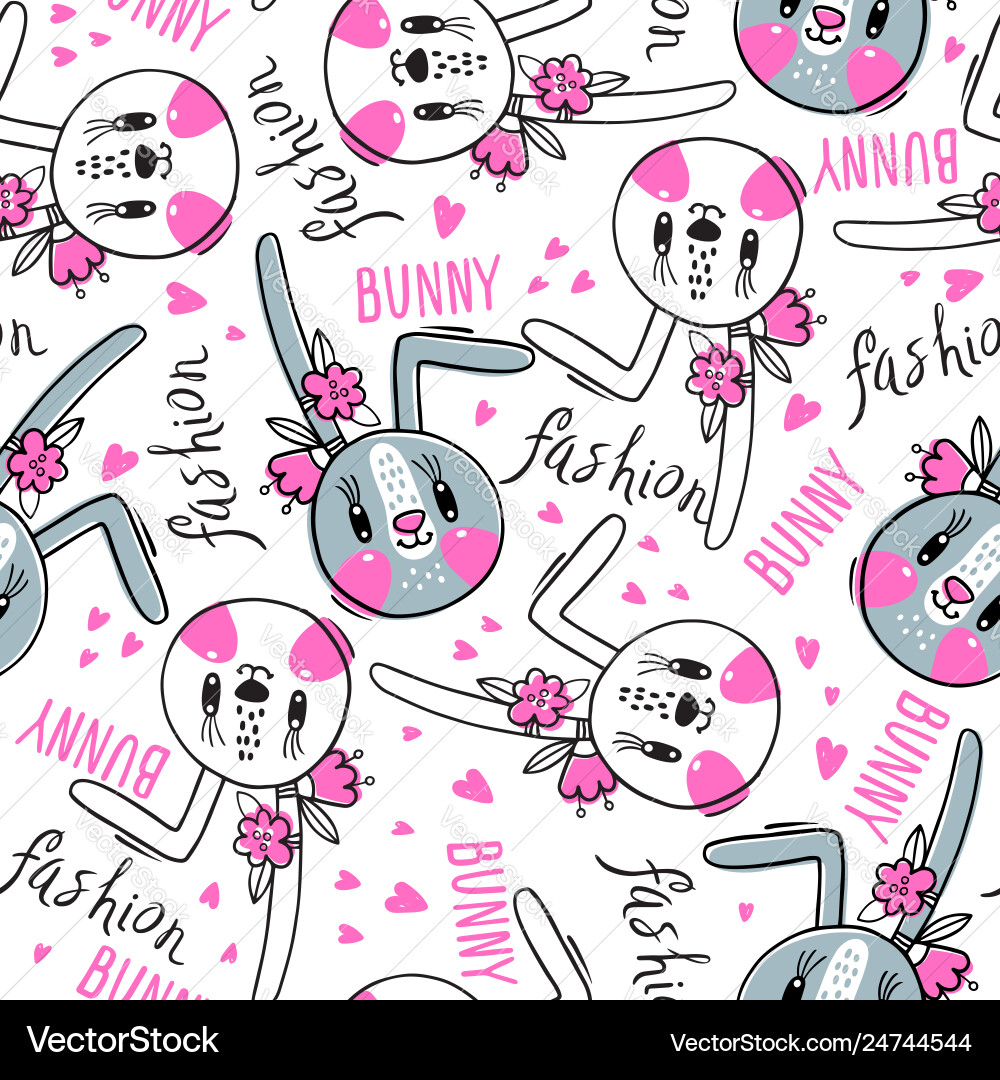 Seamless pattern with cute rabbit face Royalty Free Vector