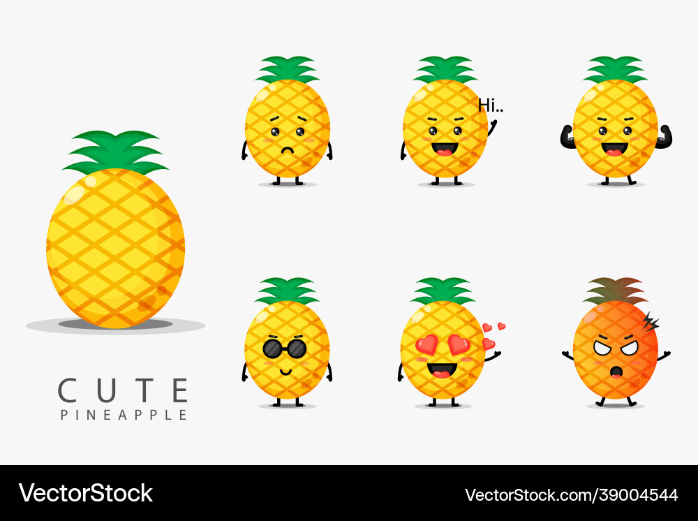 Set cute pineapple Royalty Free Vector Image - VectorStock