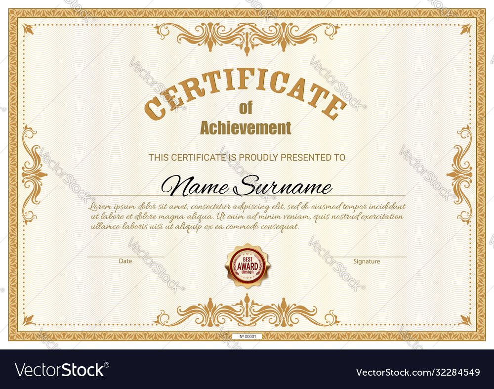 Certificate template diploma award border frames Vector Image