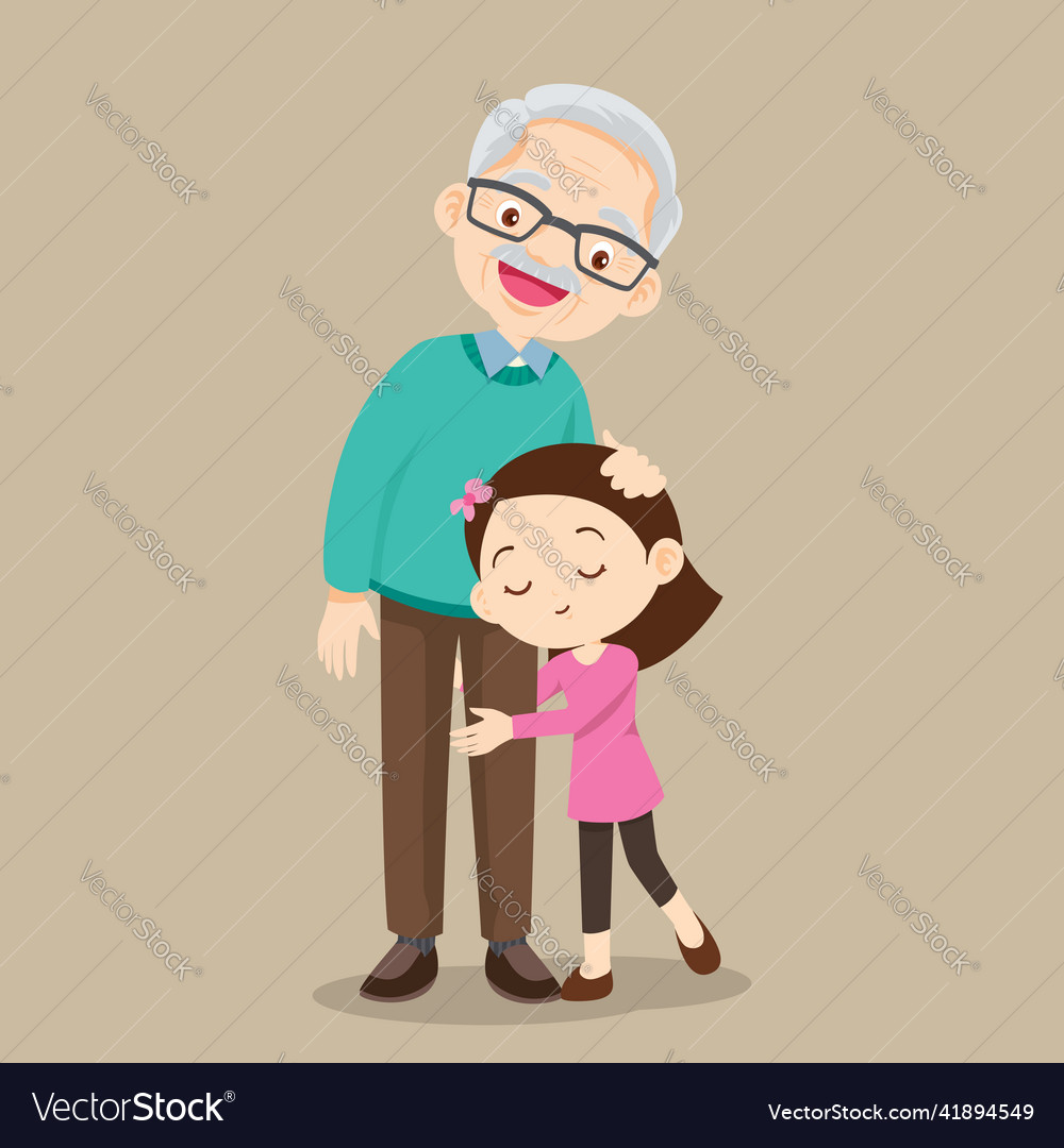 Granddaughter Hugging His Grandfather Royalty Free Vector 2869