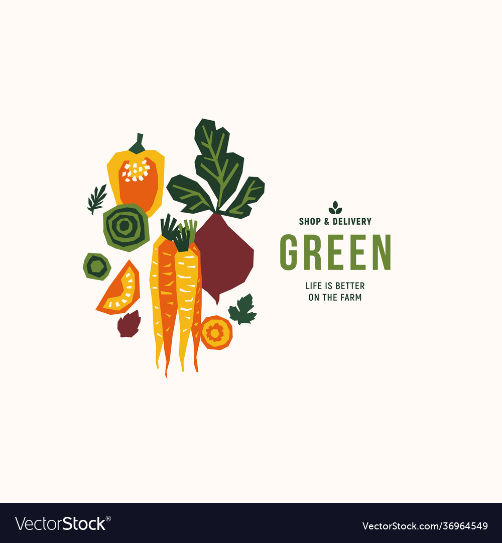 Organic papercut vegetables colored farm vector image Organic papercut vegetables colored farm