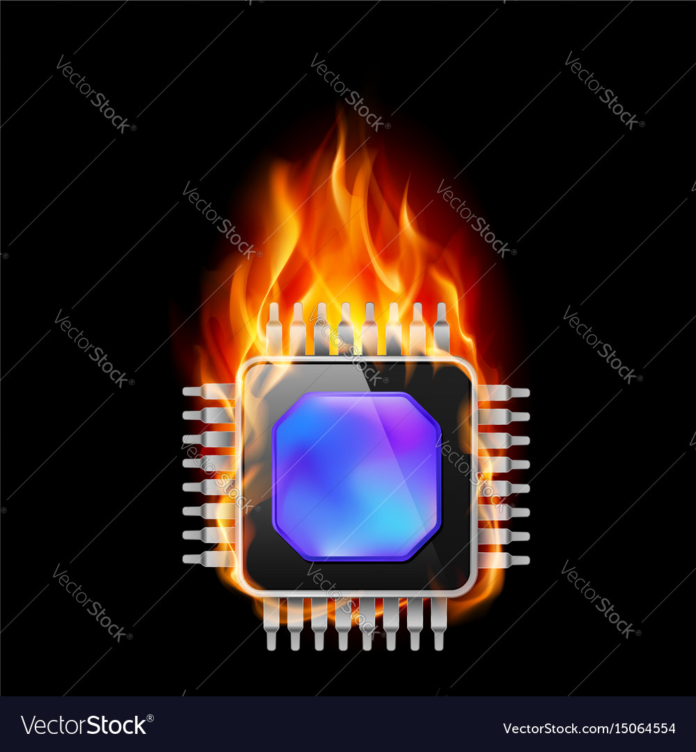 Burning processor on black background