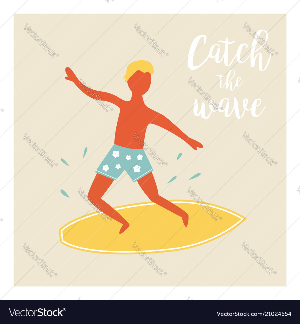 Surfer boy catching the wave vintage poster