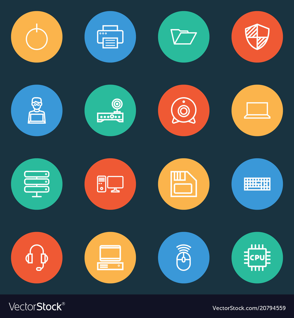 Computer icons line style set with shield Vector Image