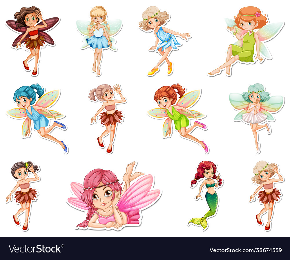 Set stickers with beautiful fairies Royalty Free Vector