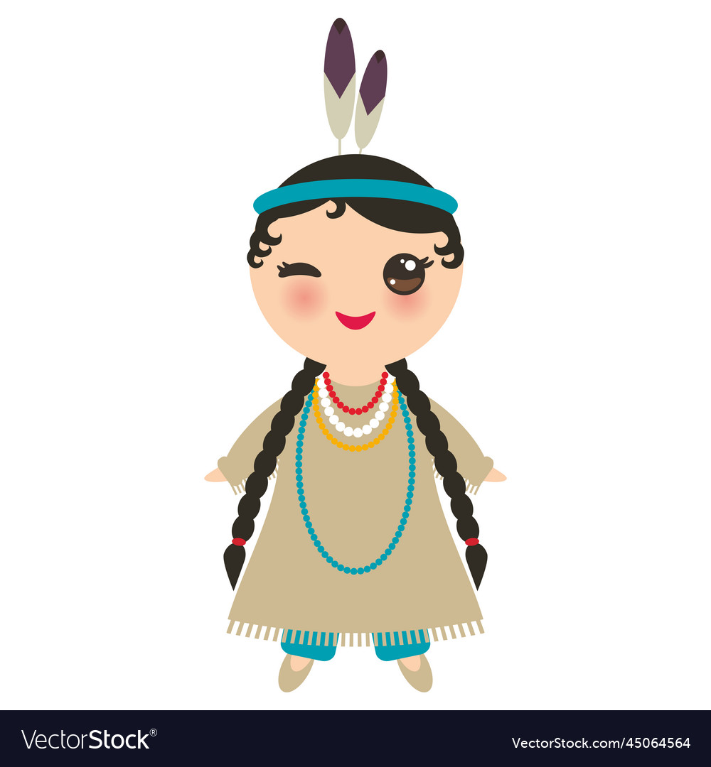 American indians kawaii girl in national costume