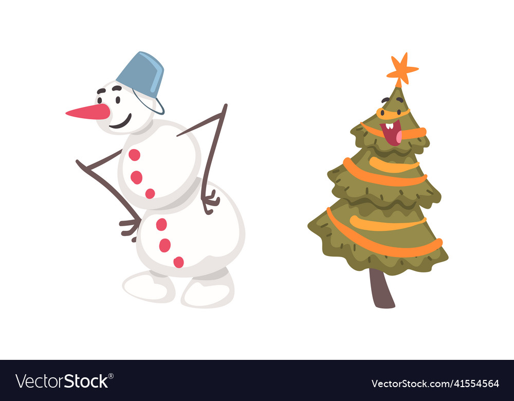 Cute funny snowman character and decorated vector image Cute funny snowman character and decorated