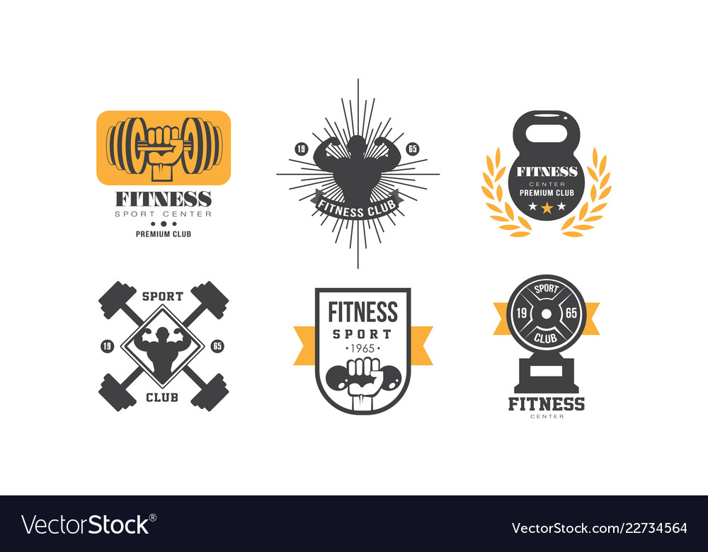 Fitness club logo design set retro emblem Vector Image