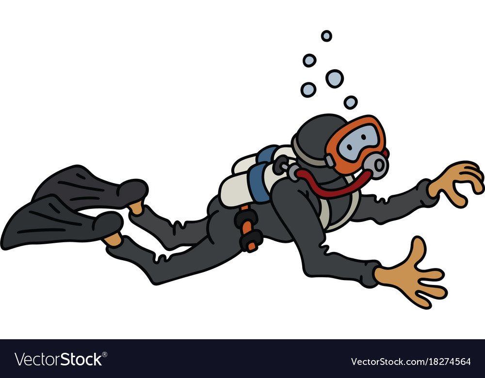 Funny diver in a black neoprene