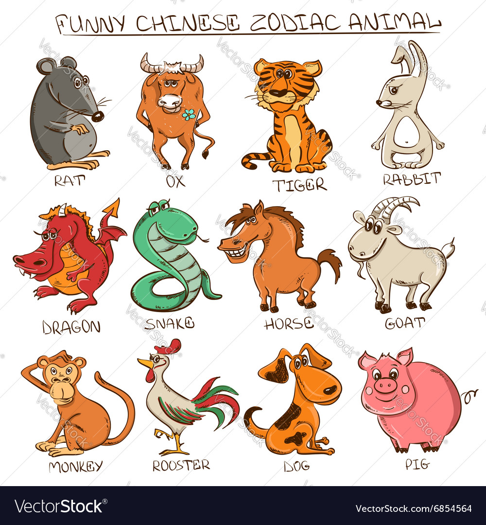 set-isolated-chinese-zodiac-animals-signs-vector-image