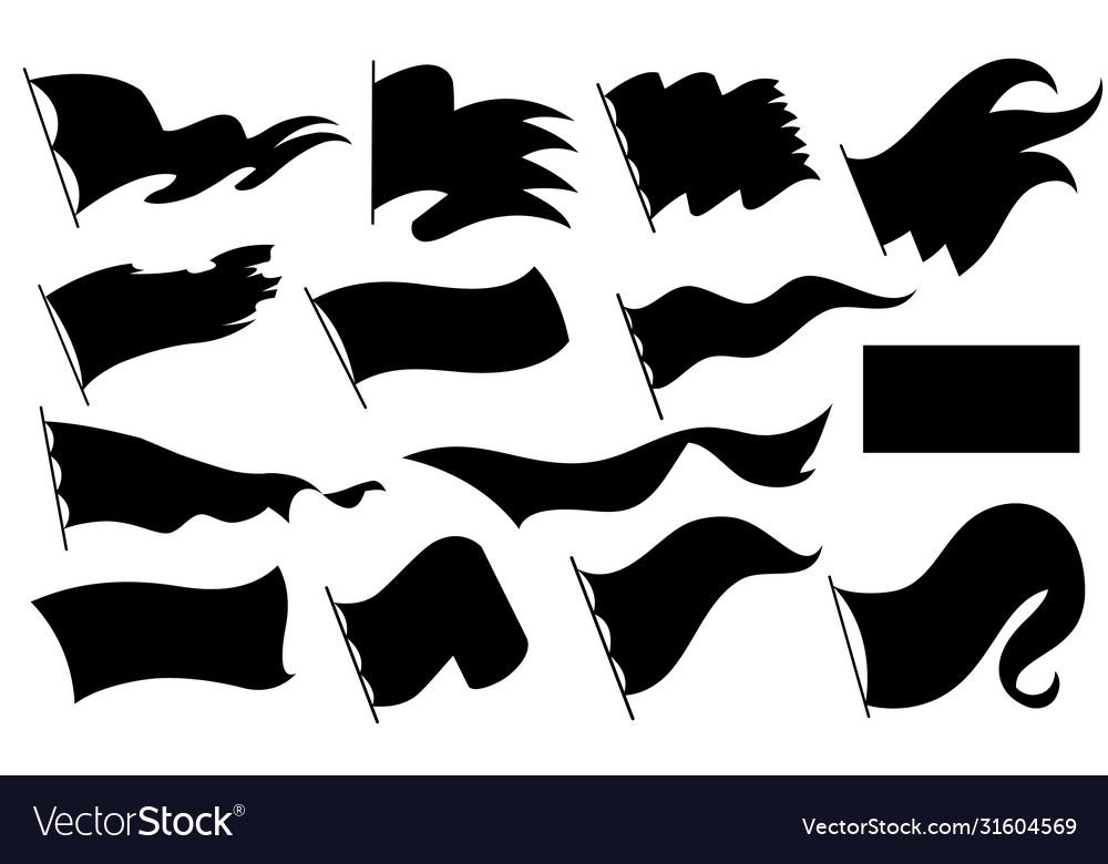 Black flags silhouettes icons signs isolated Vector Image