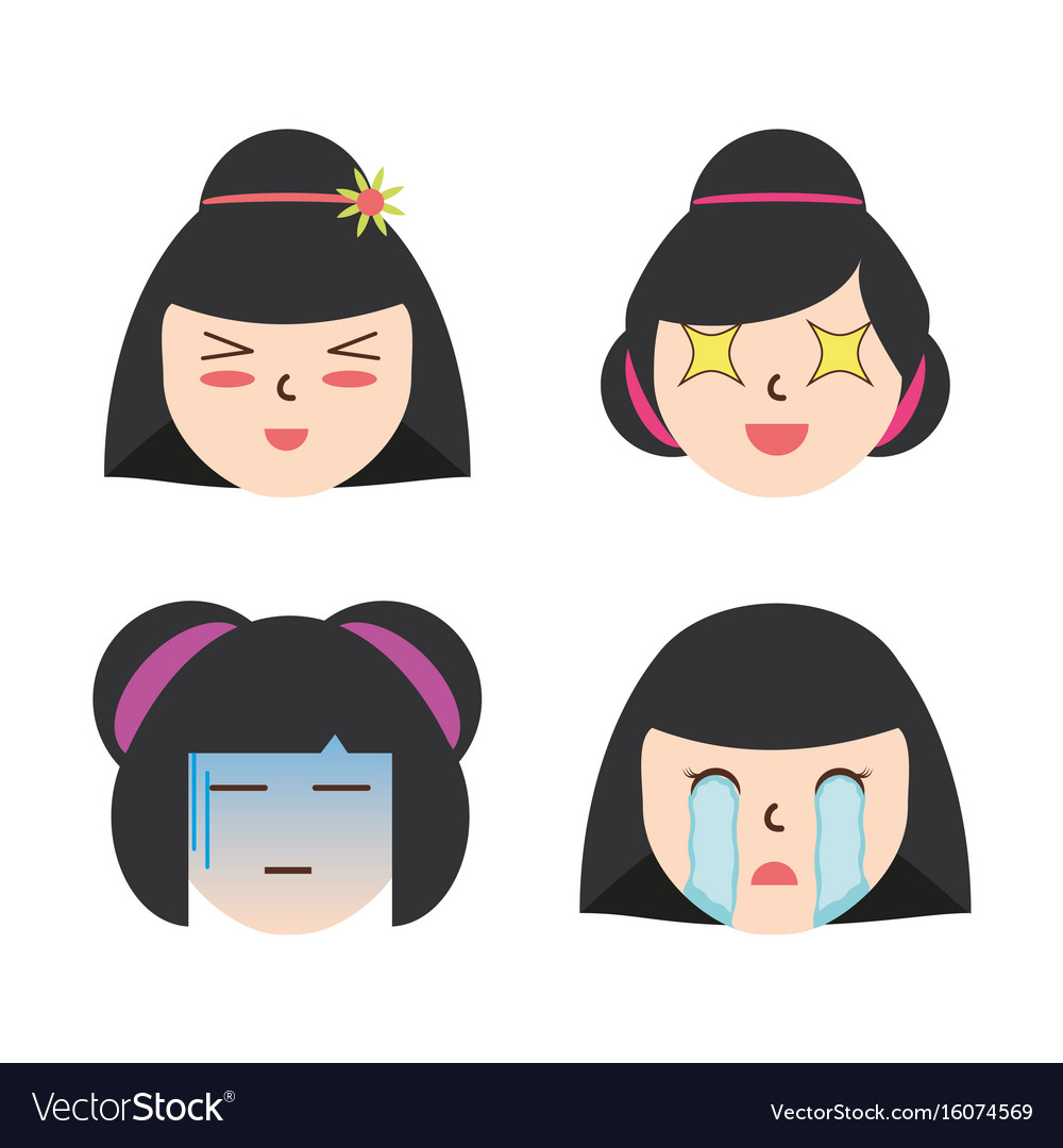 Set japanese women faces with expression