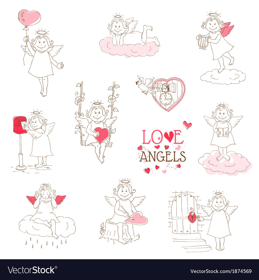 Set of cute angels and cupids - love wedding valen