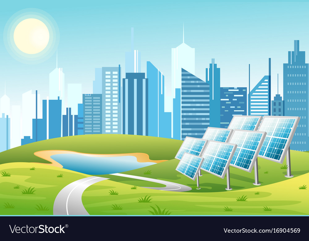 Solar power panels with sun Royalty Free Vector Image