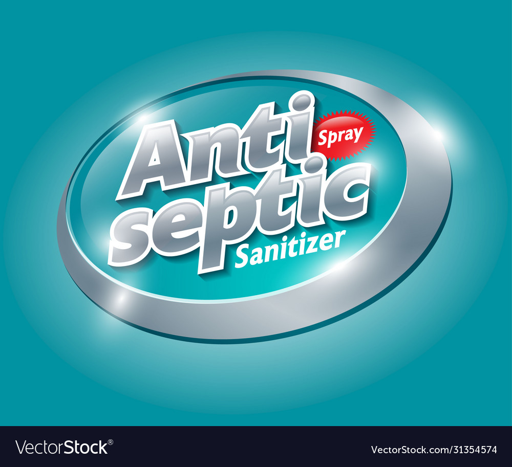 Antiseptic logo sanitizer spray label Royalty Free Vector