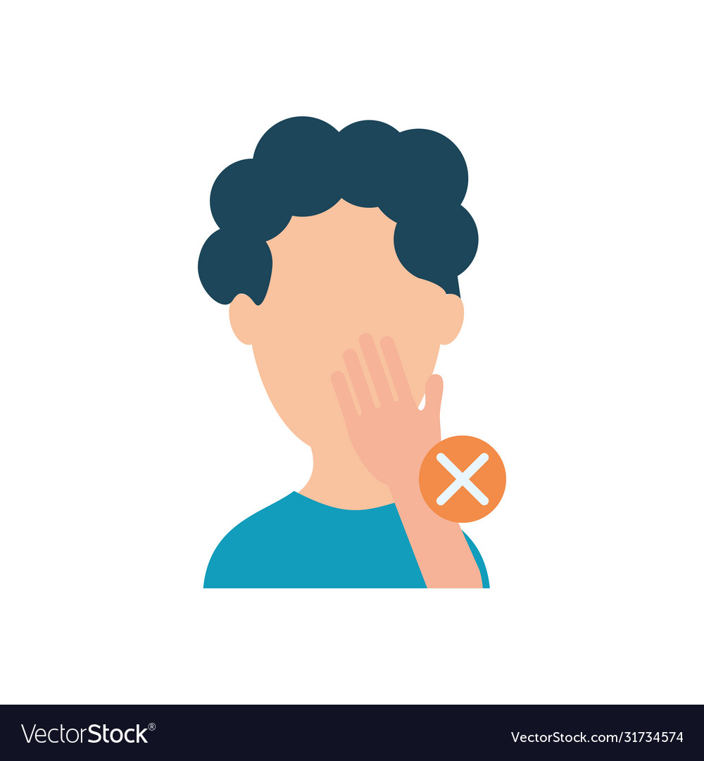 Avatar man touching his face and prohibited cross Vector Image