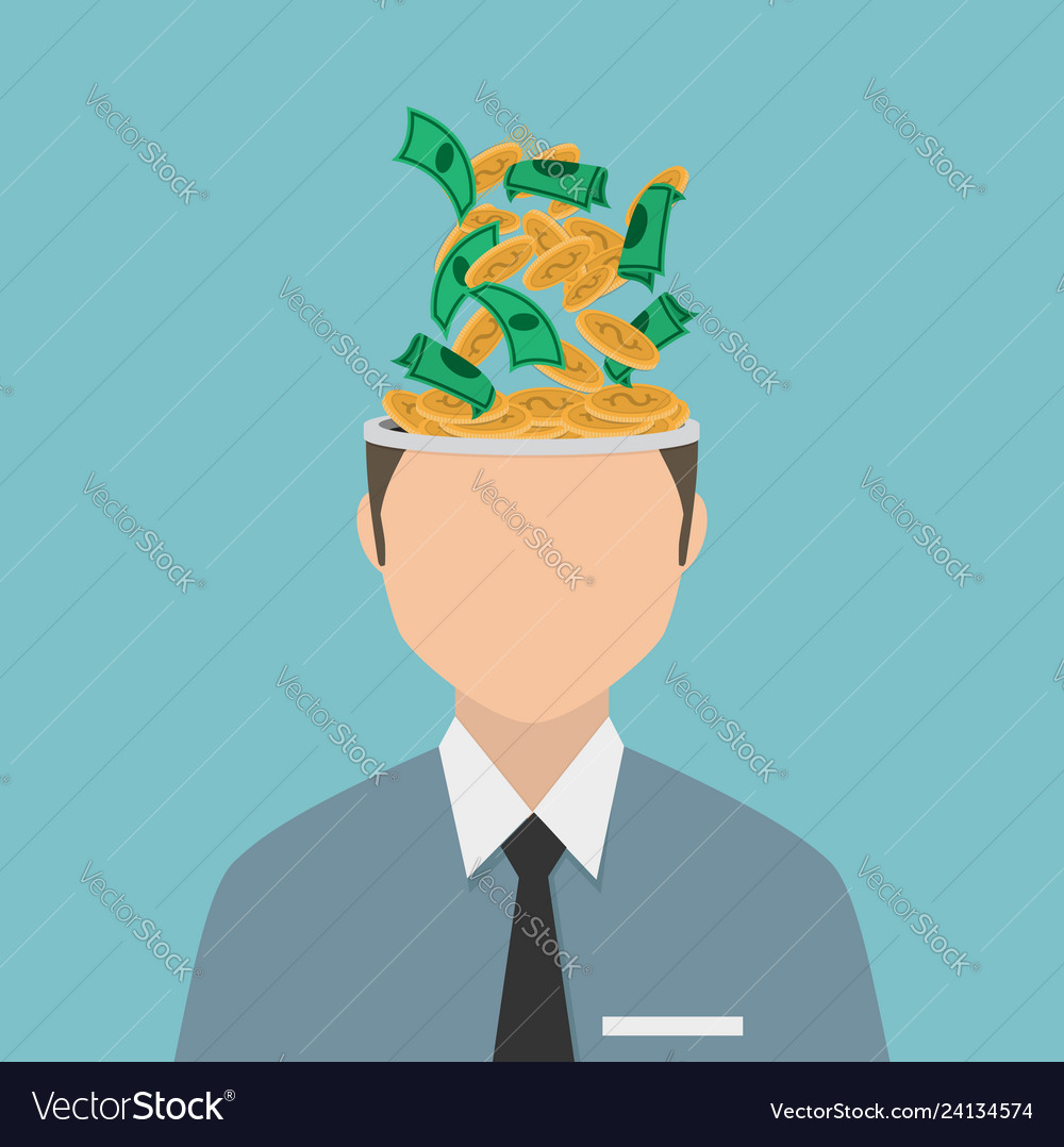 Businessman with coin in head Royalty Free Vector Image