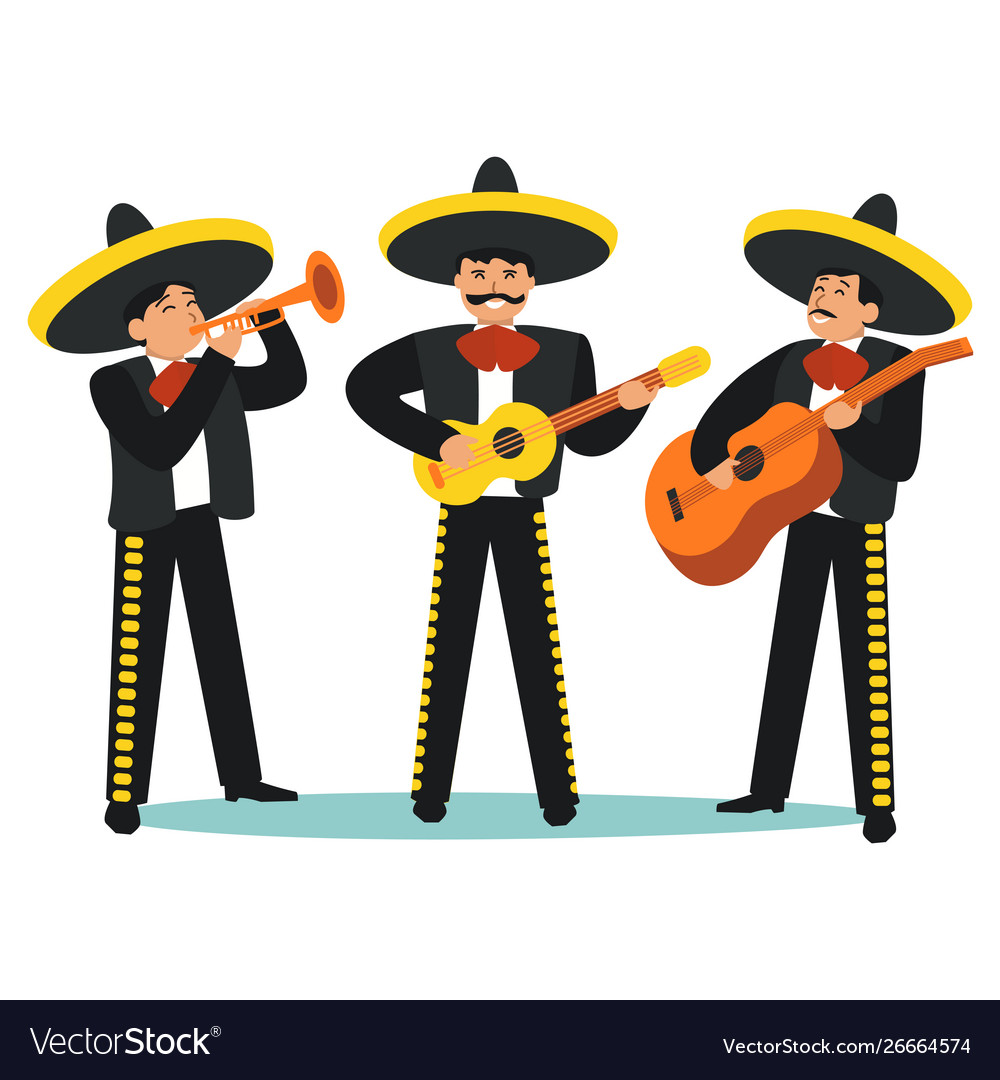 Cartoon color characters people mariachi band set Vector Image