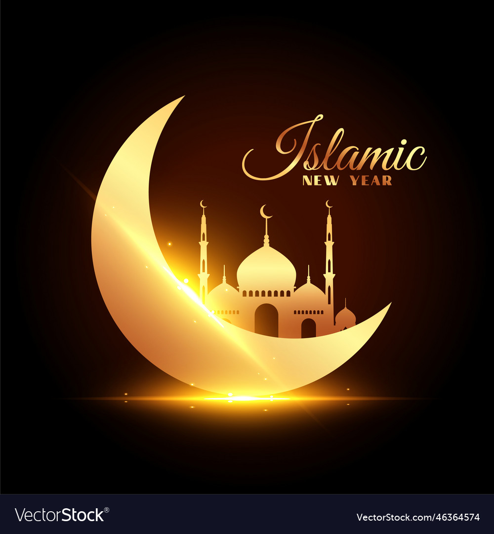 Islamic new year beautiful moon and mosque design