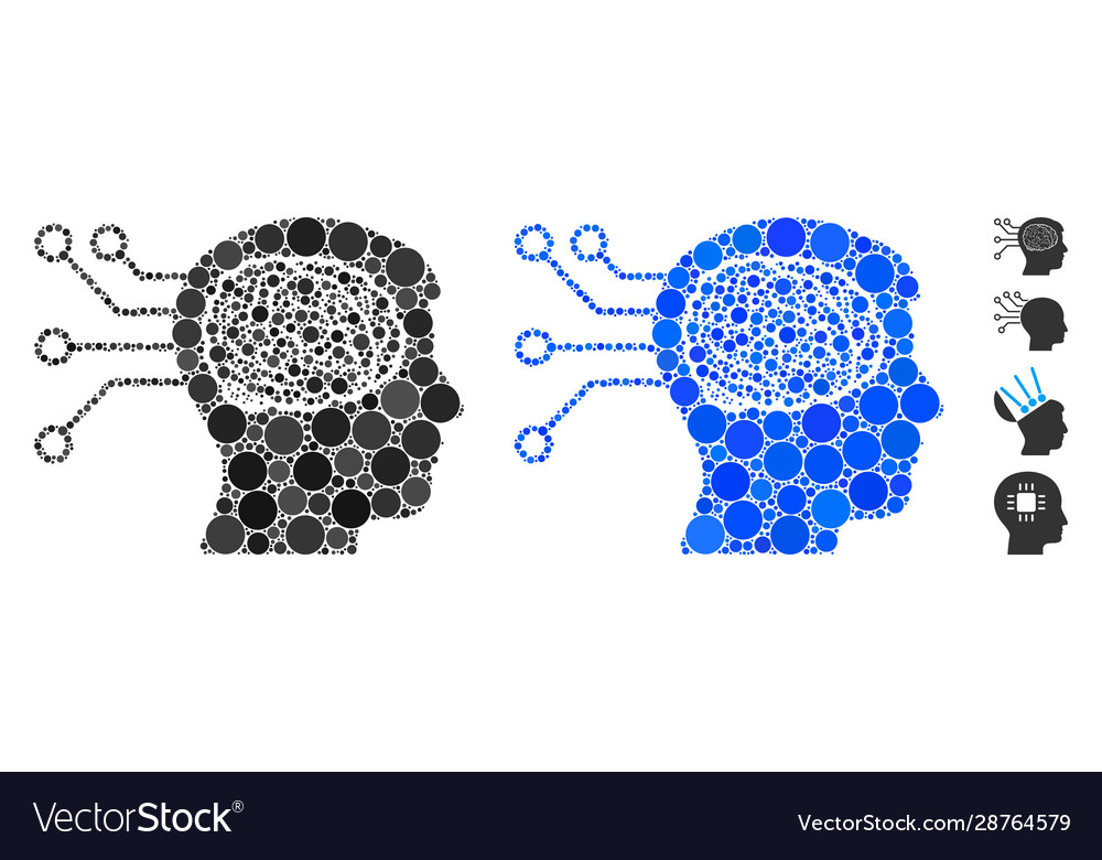 Brain computer connection composition icon