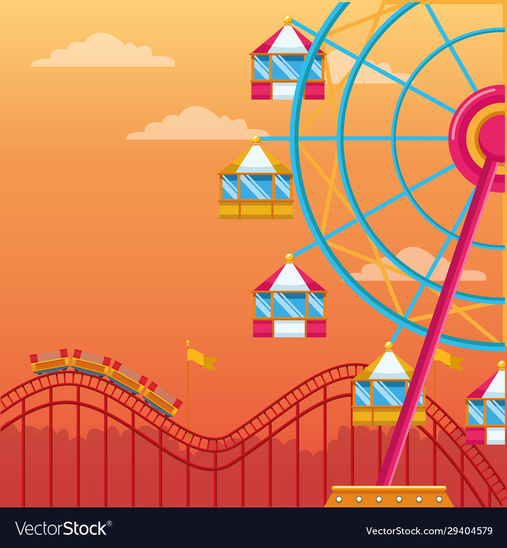 Carnival ferris wheel over roller coaster Vector Image