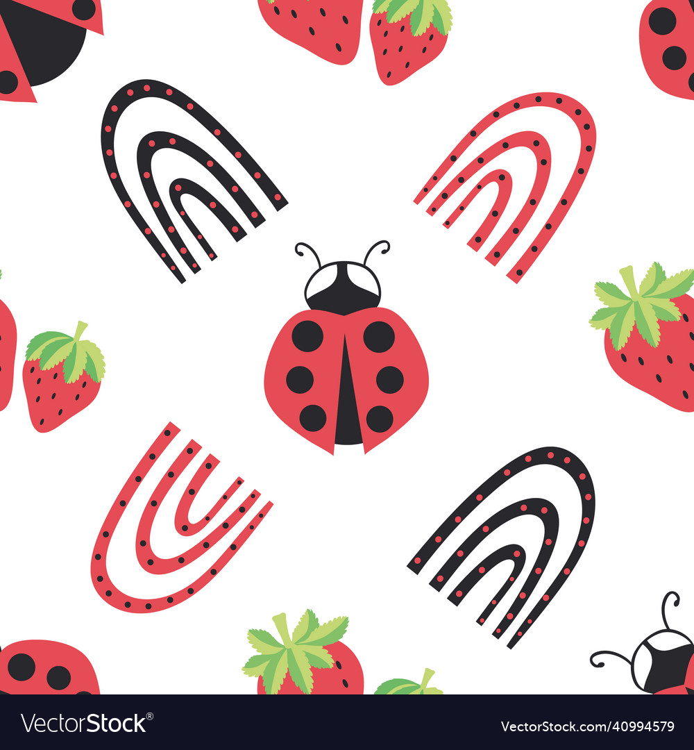 Cute ladybird dotted rainbow strawberry seamless