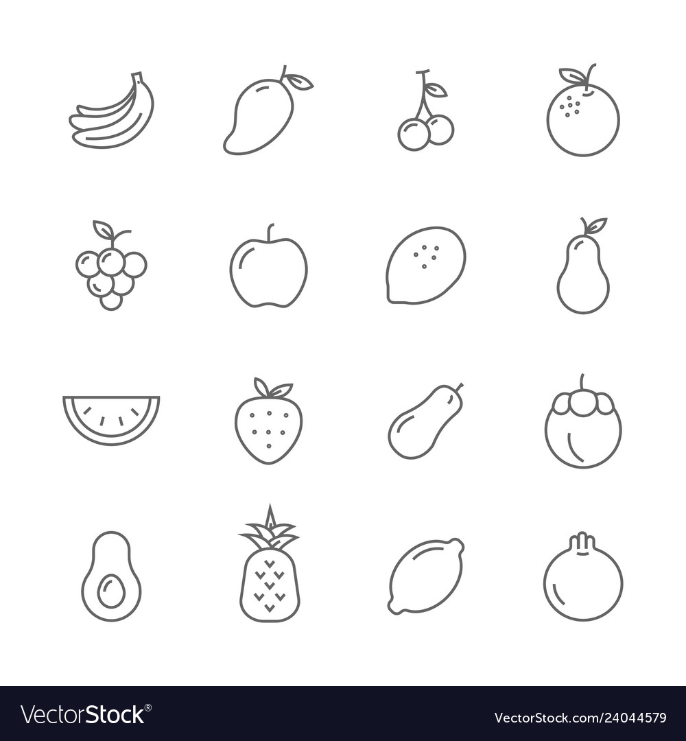 Fruits lines icons set Royalty Free Vector Image