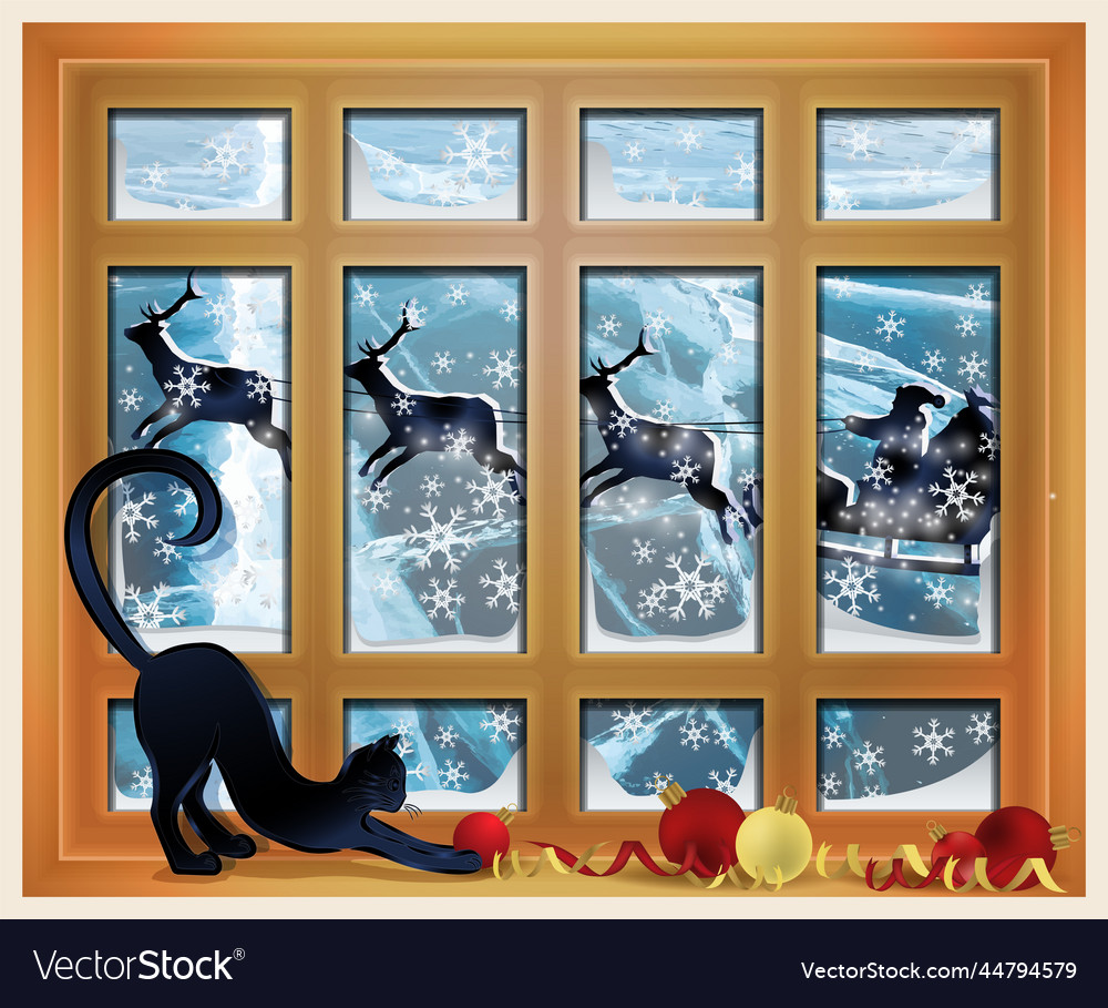 Merry christmas winter window with santa claus