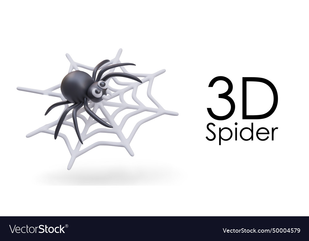 Poster with realistic small black spider spinning Vector Image