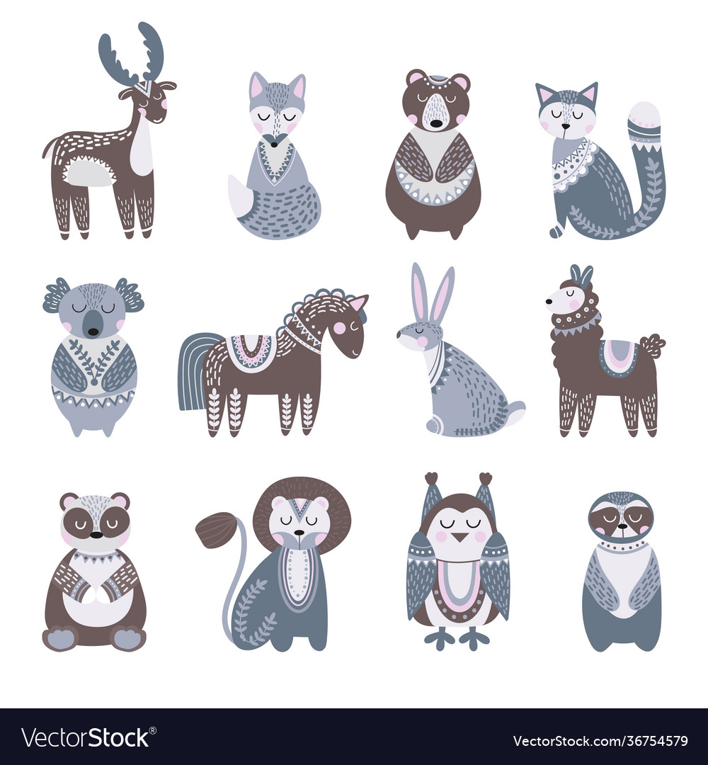 Scandinavian animal cute kids animals flat baby vector image Scandinavian animal cute kids animals flat baby
