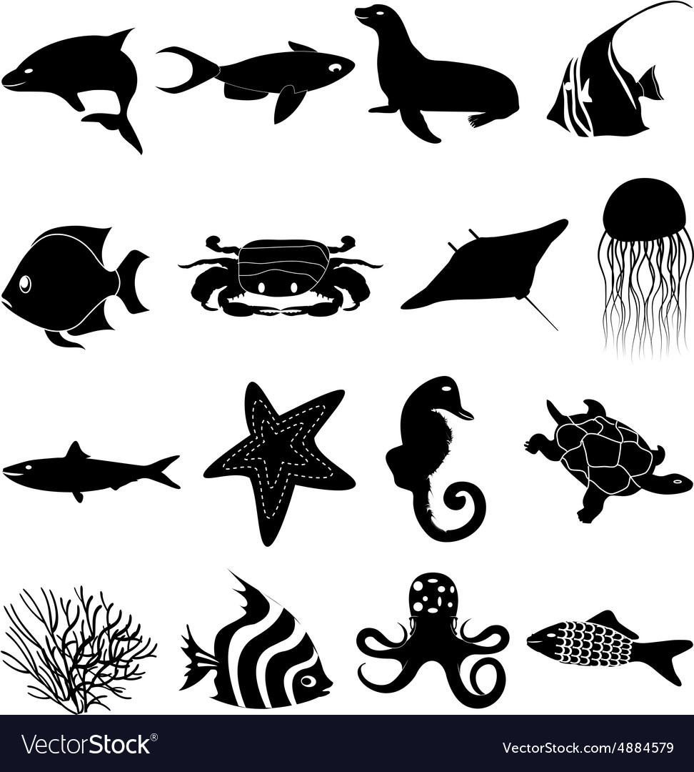 Download Sea life icons set Royalty Free Vector Image - VectorStock