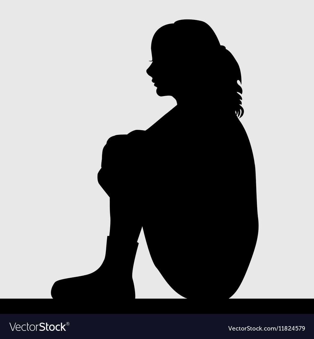 Sad Silhuette Of A Girl, Profile Photo Stock Photo, Picture and