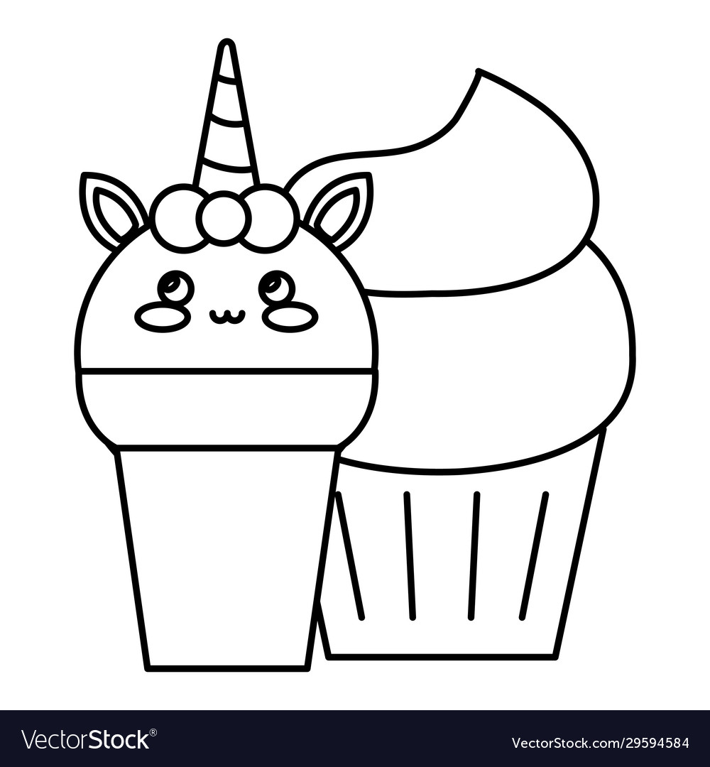 Cute unicorn ice cream with cupcake