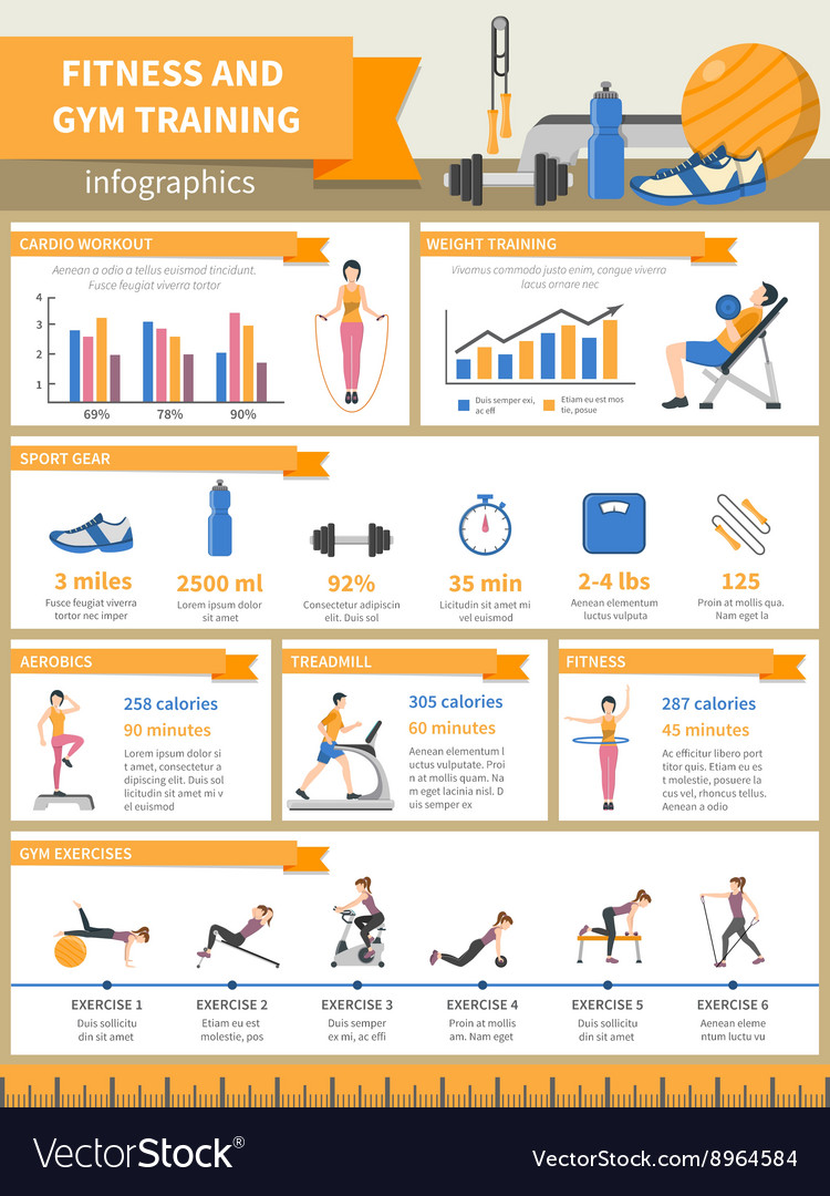 Fitness and gym training infographics Royalty Free Vector