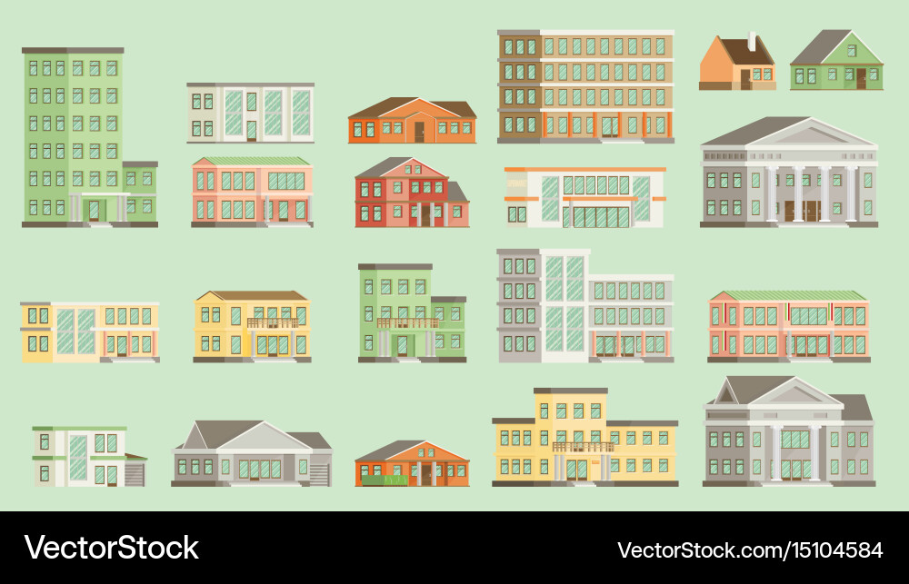 Flat buildings Royalty Free Vector Image - VectorStock