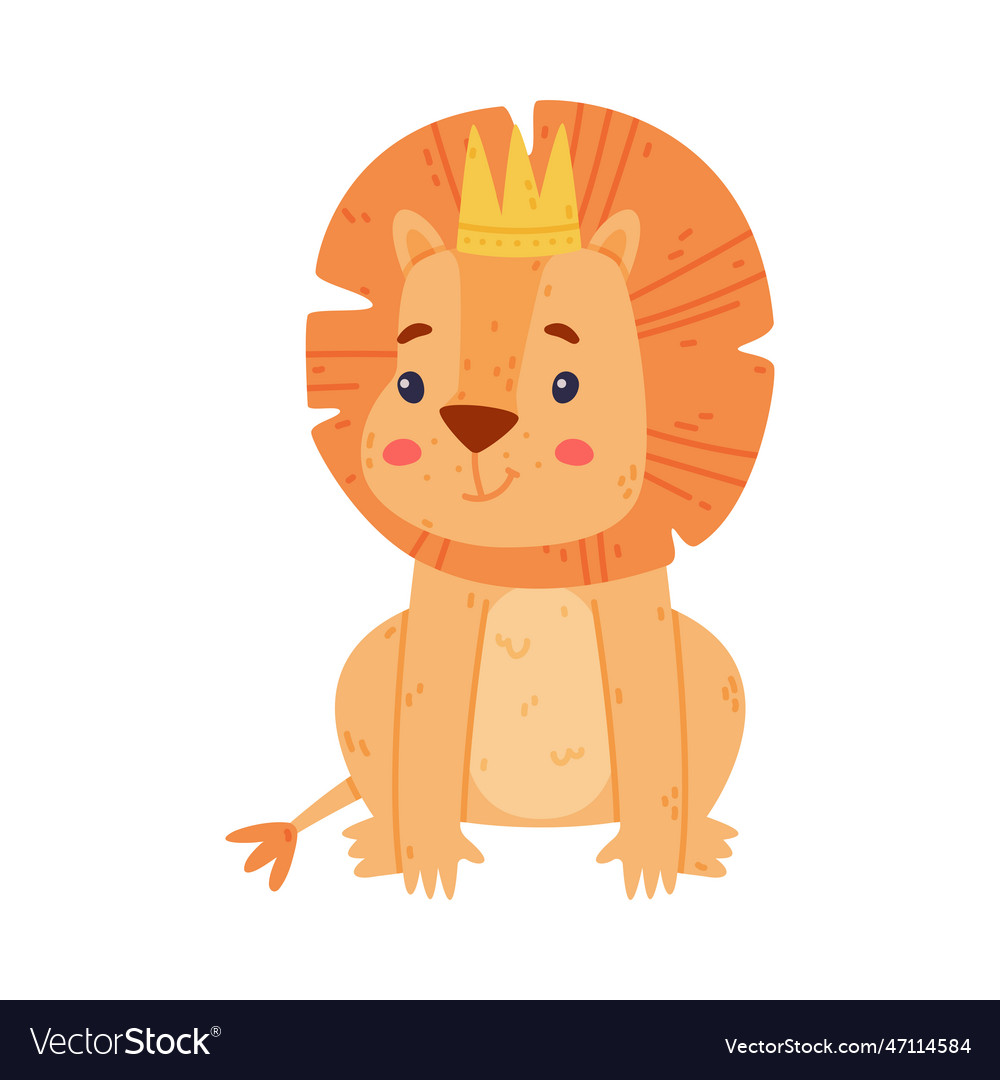 Funny lion character with mane wearing golden