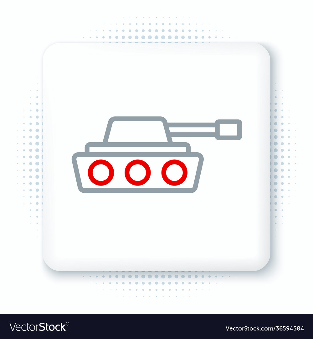 Line military tank icon isolated on white