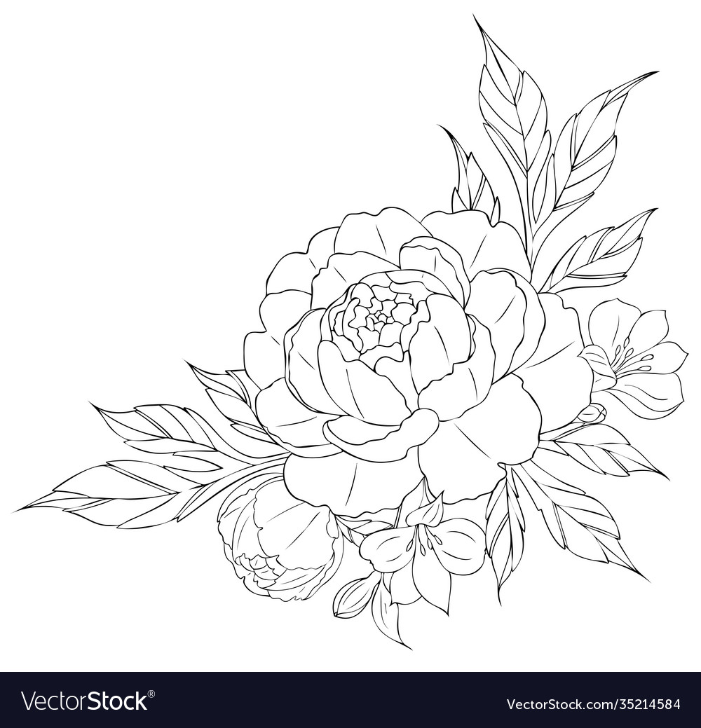 Peony flowers and leaves tattoo compositions Vector Image