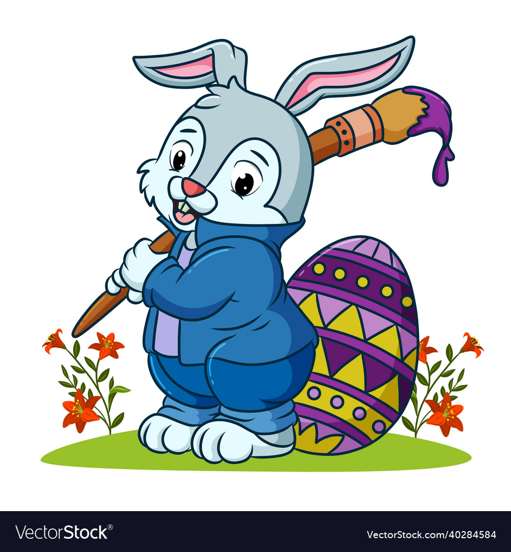 Rabbit paint the easter egg Royalty Free Vector Image