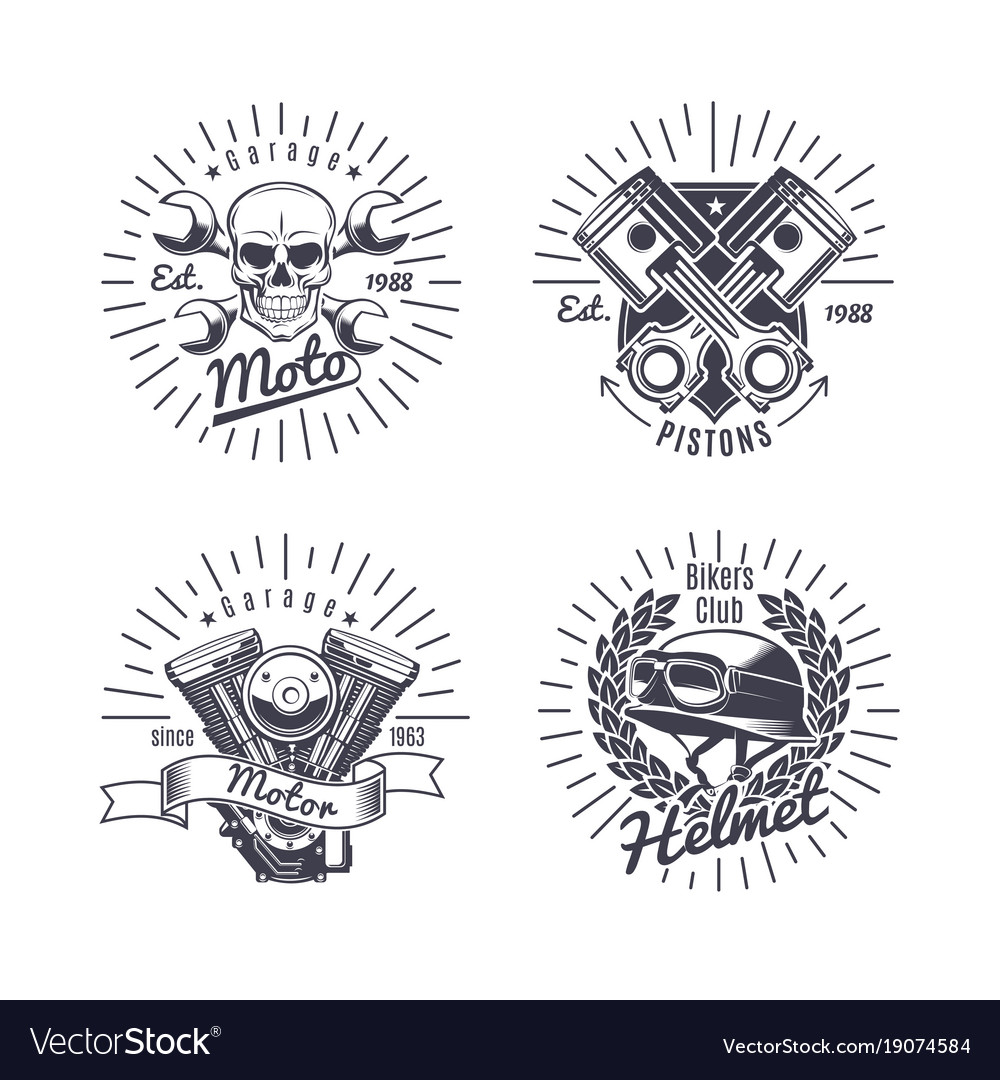 Vintage monochrome motorcycle emblems set