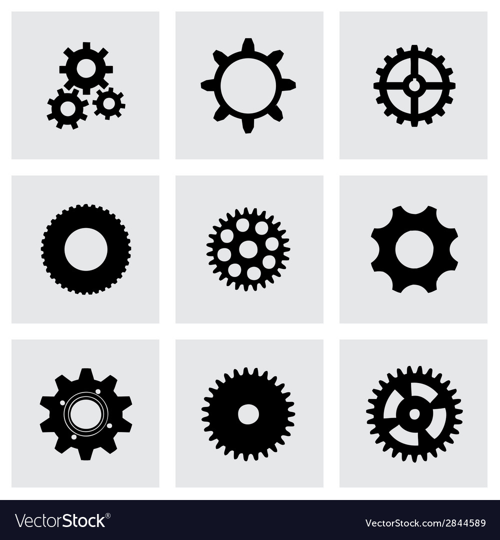 Black gear icons set