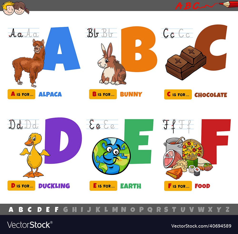 Educational cartoon alphabet letters for children Vector Image