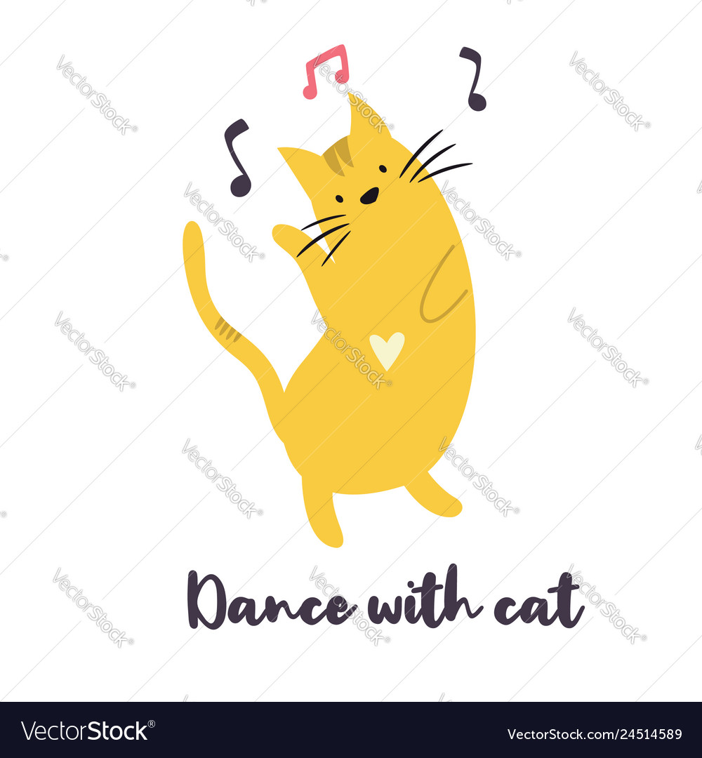 Funny yellow cat dancing to music Royalty Free Vector Image