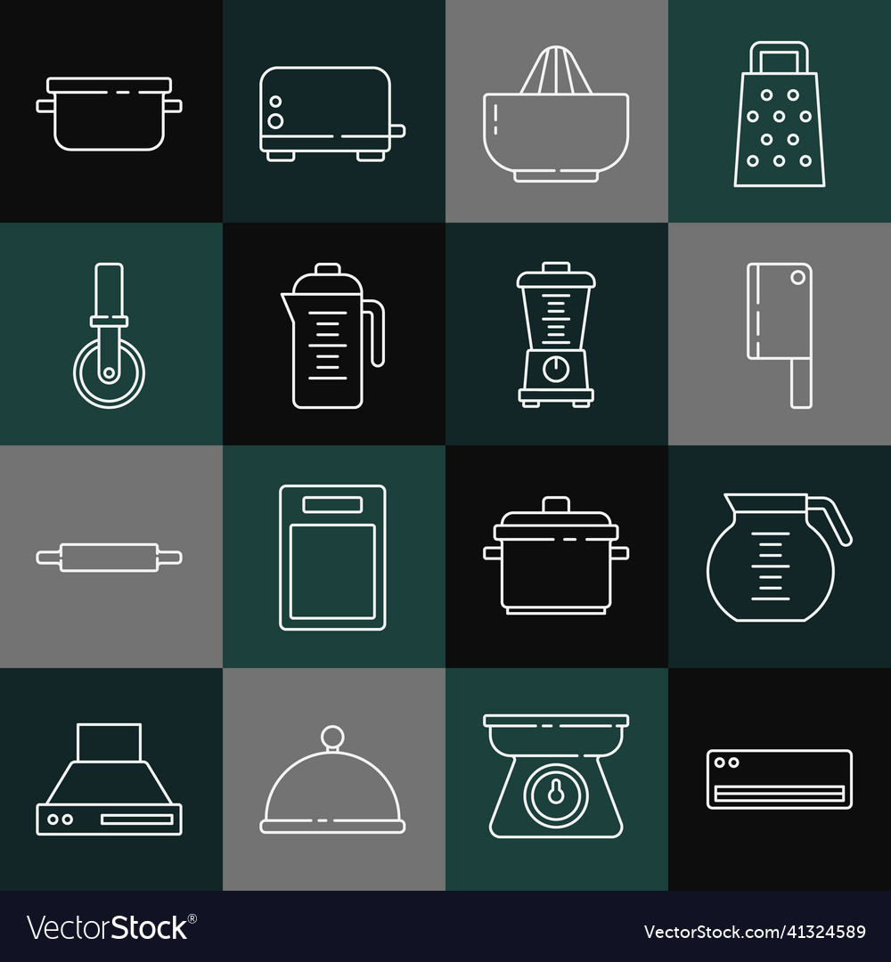 Set line air conditioner coffee pot meat chopper vector image Set line air conditioner coffee pot meat chopper