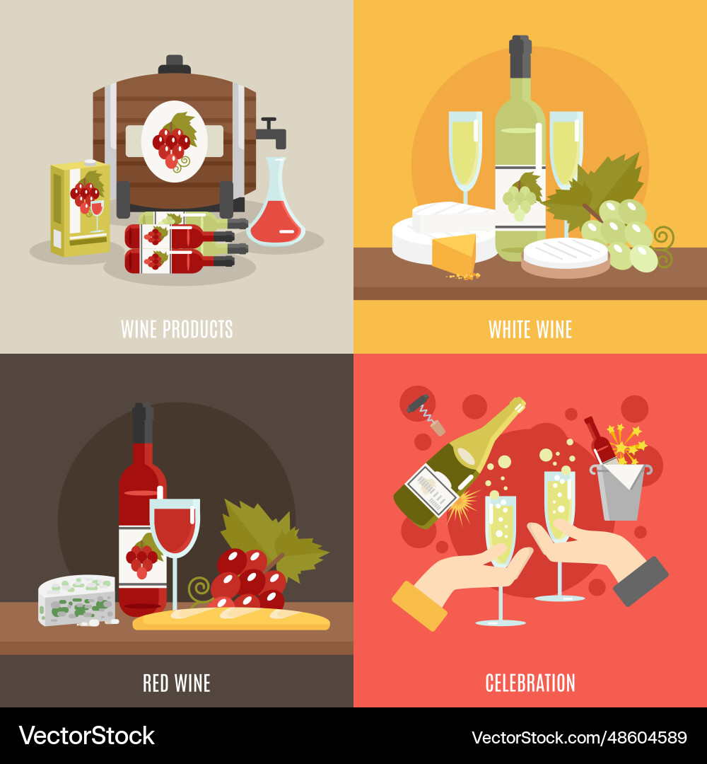 Wine flat set Royalty Free Vector Image - VectorStock