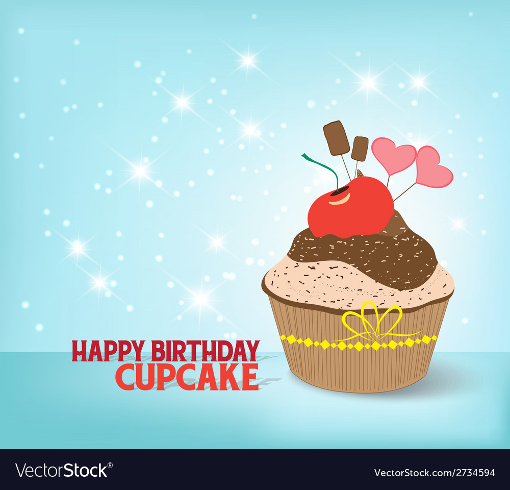 birthday cupcake against a cyan background vector image birthday cupcake background