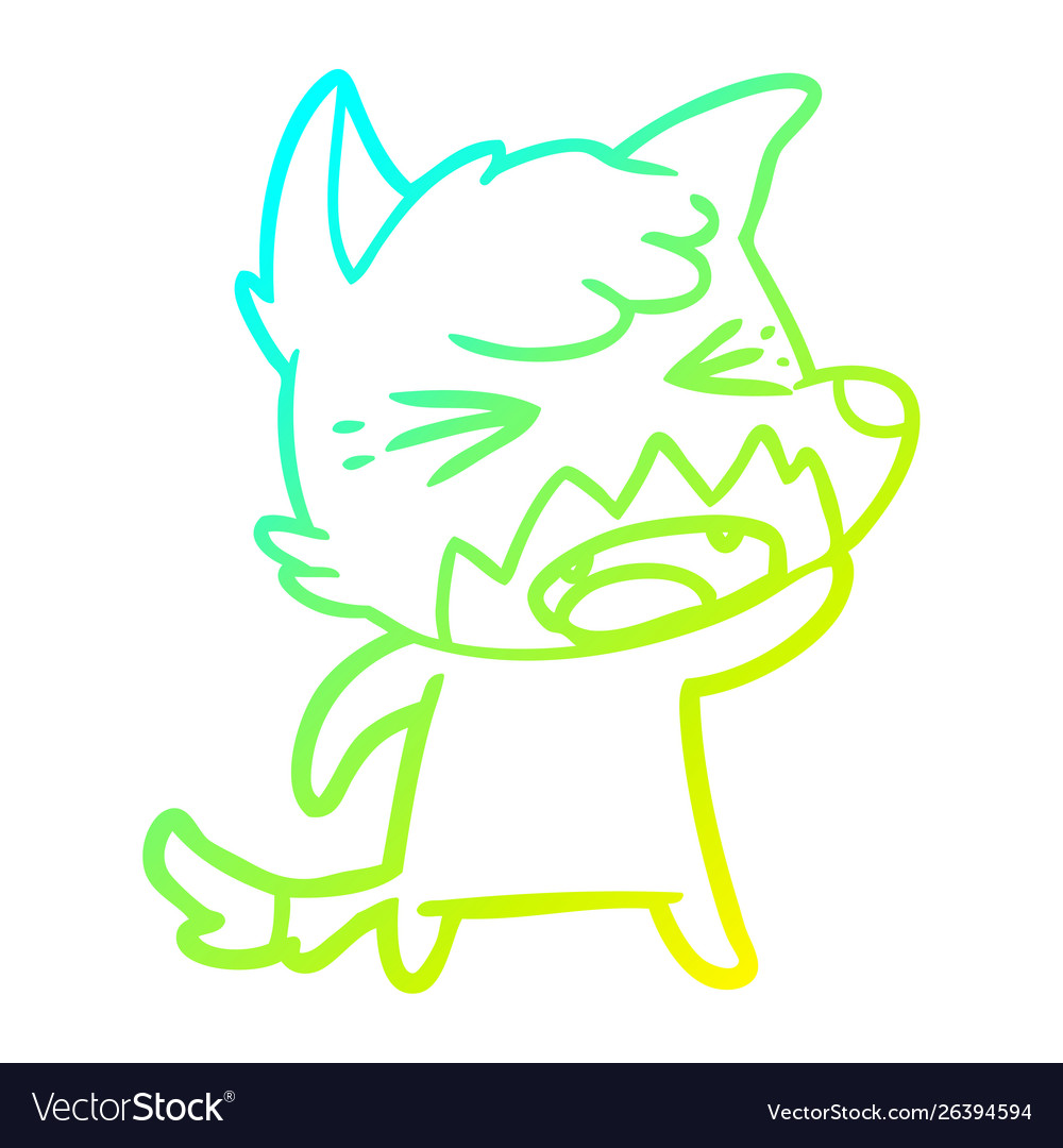 Cold gradient line drawing angry cartoon fox Vector Image